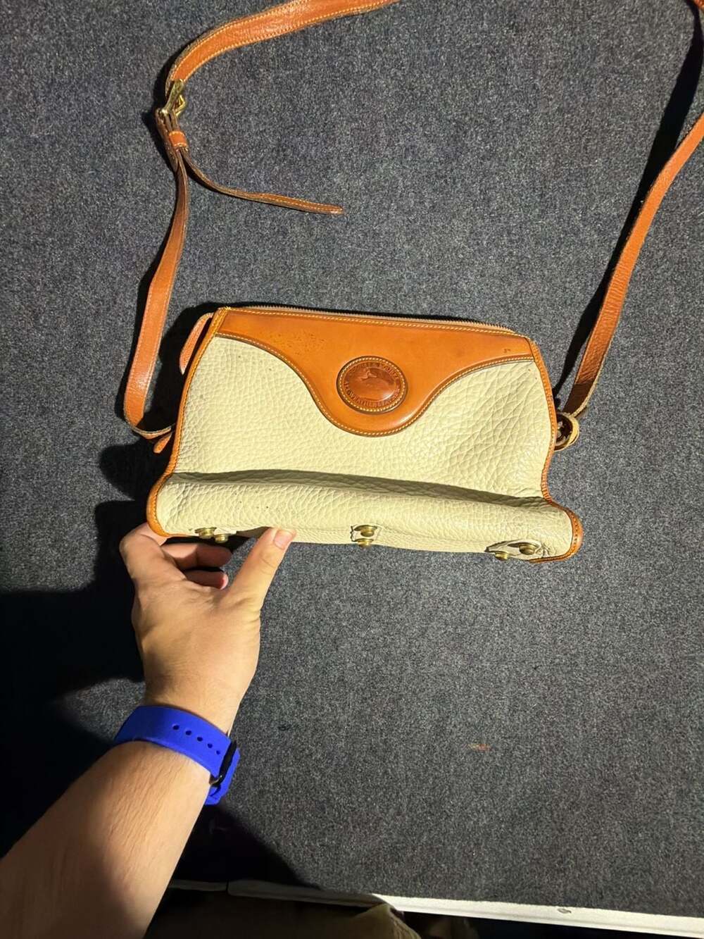 Dooney & Bourke Beige and Brown Leather Crossbody Bag
